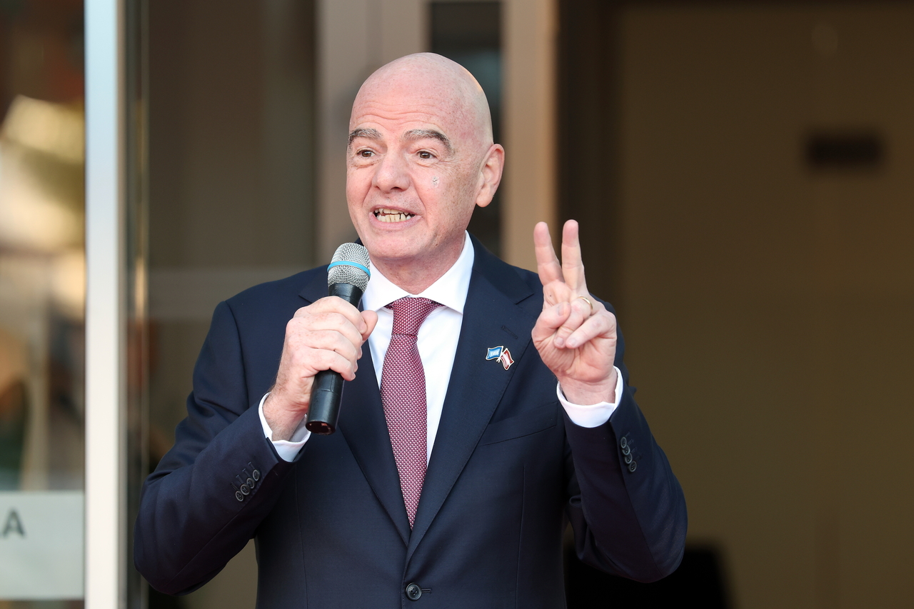FIFA President Gianni Infantino speaks during the opening of new offices at the Latvian Football Association  in Riga, Latvia, Monday. 　 (EPA-Yonhap)