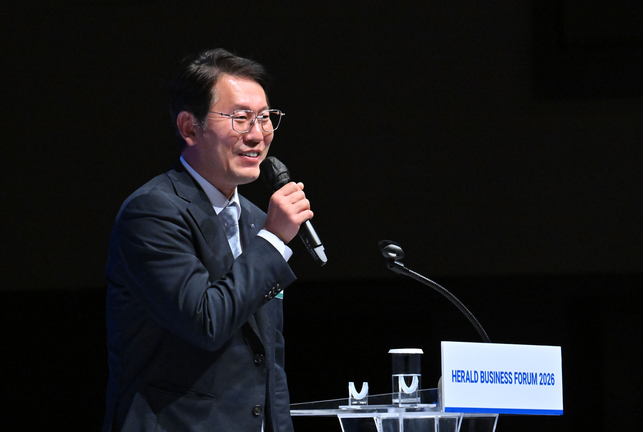 김종필 LIG Defense&Aerospace 전무가 29일 오후 서울 중구 신라호텔 다이너스티홀에서 열린 헤럴드 기업포럼 2026에서 ‘K-New Space 시대 국가우주 발전방향’을 주제로 강연을 하고 있다. 임세준 기자