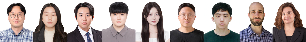 GIST-MIT, 국제 공동연구팀. 김승준(왼쪽부터) GIST AI학과 교수, 엄주원, 강성준 박사과정생, 김보천 시카고대학교 컴퓨터과학과 박사과정생, GIST AI학과 강유민, 김광빈 박사과정생, 신세무 GIST 인공지능연구소 연구원, 조셉 델프레토 MIT 컴퓨터과학·인공지능 연구소 박사, 다니엘라 러스 교수.[GIST 제공]