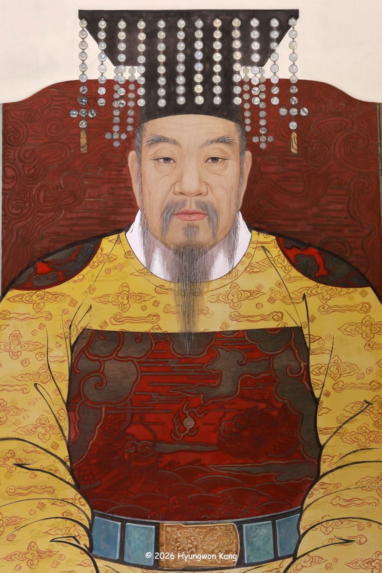 The official portrait of Wang Kon, the founder of Goryeo, is displayed at his royal tomb in Kaesong, North Korea. (Hyungwon Kang)