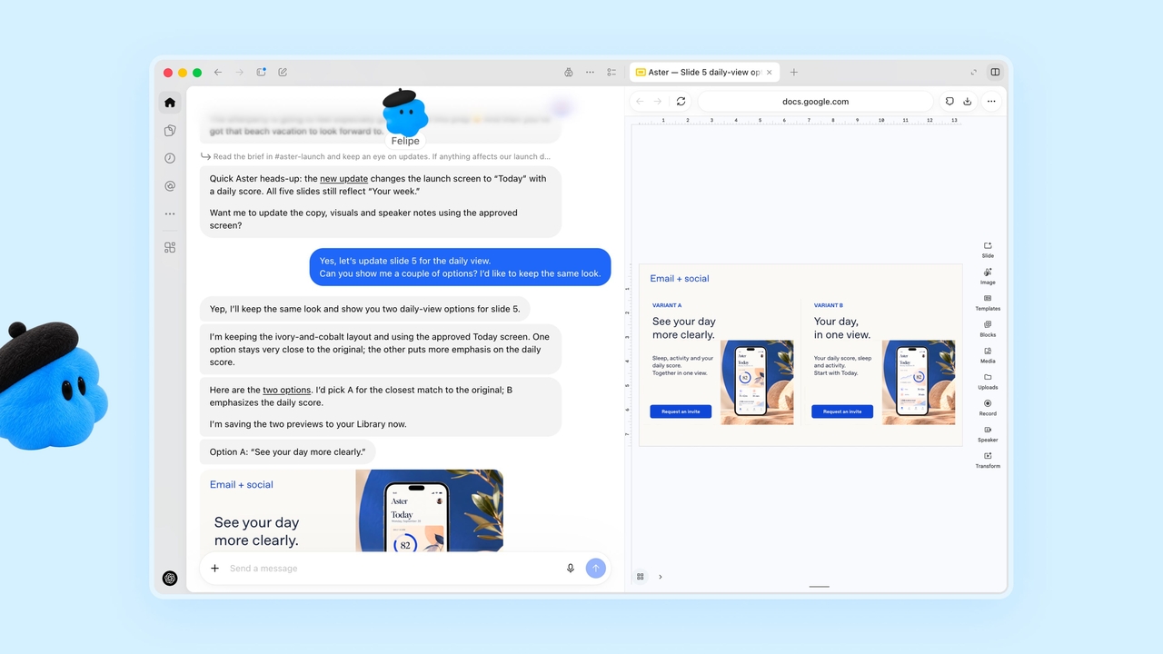 An image of Dots, the AI agent unveiled by OpenAI at DevDay 2026 in San Francisco on Tuesday, showing the agent completing an assigned project and proposing revisions. [Provided by OpenAI]