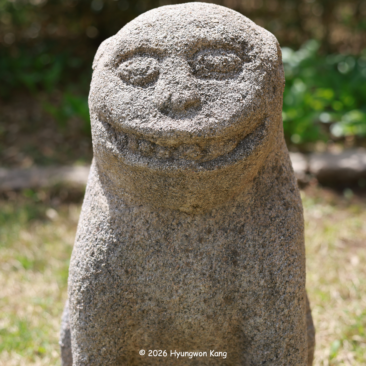 A stone tiger stands outside the tomb of Wang Kon, National Treasure No. 179 of North Korea, in Kaesong. Nearly 1,000 years of wind and rain have worn away the ears of this sculpture, testifying to the merciless passage of time.  (Hyungwon Kang)