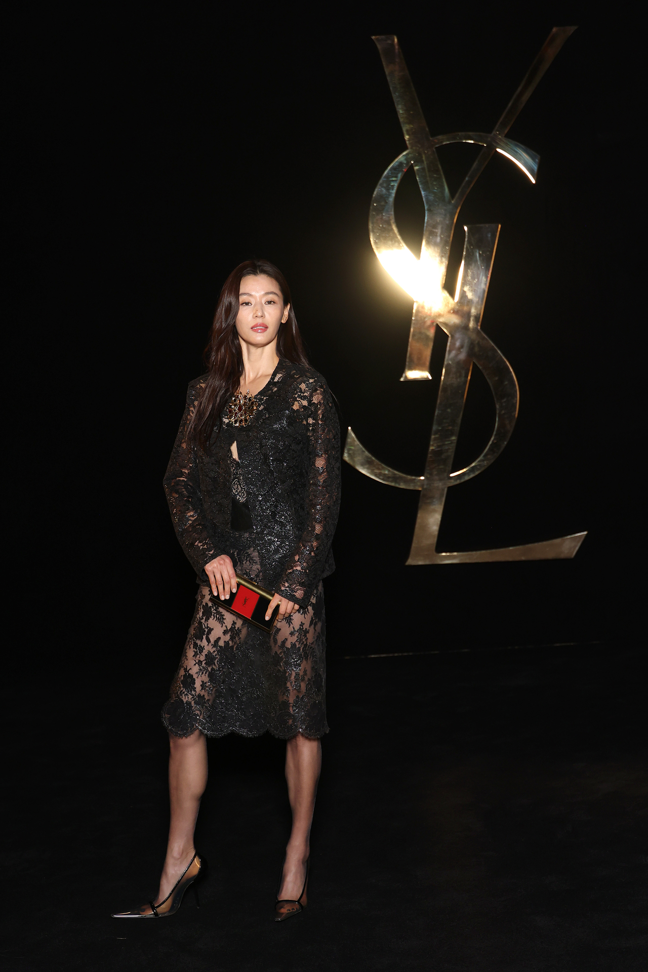 Jun Ji-hyun attends the Saint Laurent Womenswear Spring/Summer 2027 show as part of Paris Fashion Week in Paris on Tuesday. (Getty Images)
