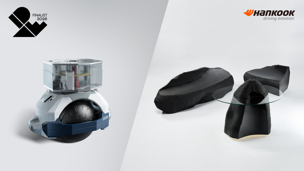 The spherical modular robotic wheel system WheelBot2 (left) and upcycled furniture from the re:move upcycling project [Hankook Tire & Technology]