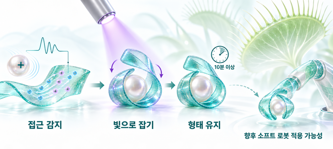 파리지옥에서 착안한 이오노그래스퍼의 작동 원리와 향후 활용 구상(AI 생성 이미지).[KAIST 제공]