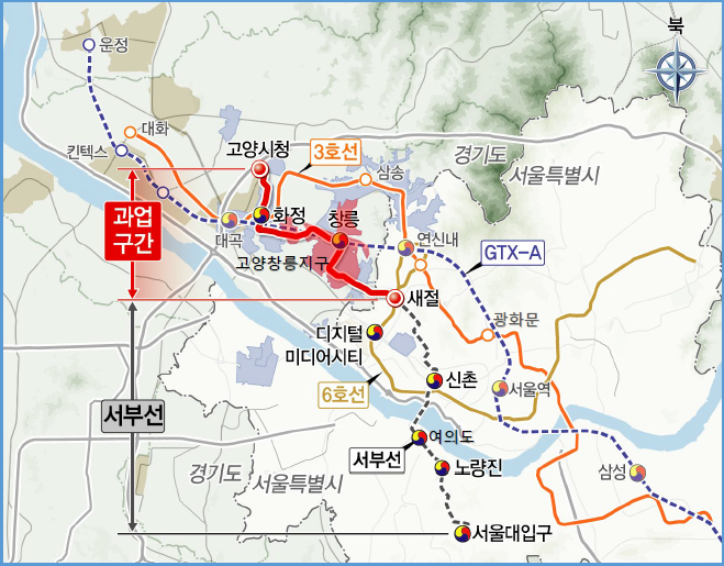 A map showing the route of the Goyang-Eunpyeong metropolitan railway line. [Provided by LH]