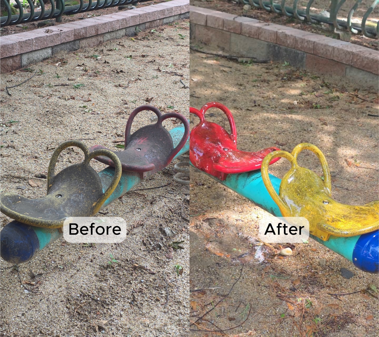A before-and-after picture of an apartment playground (Cho Hee-jae)