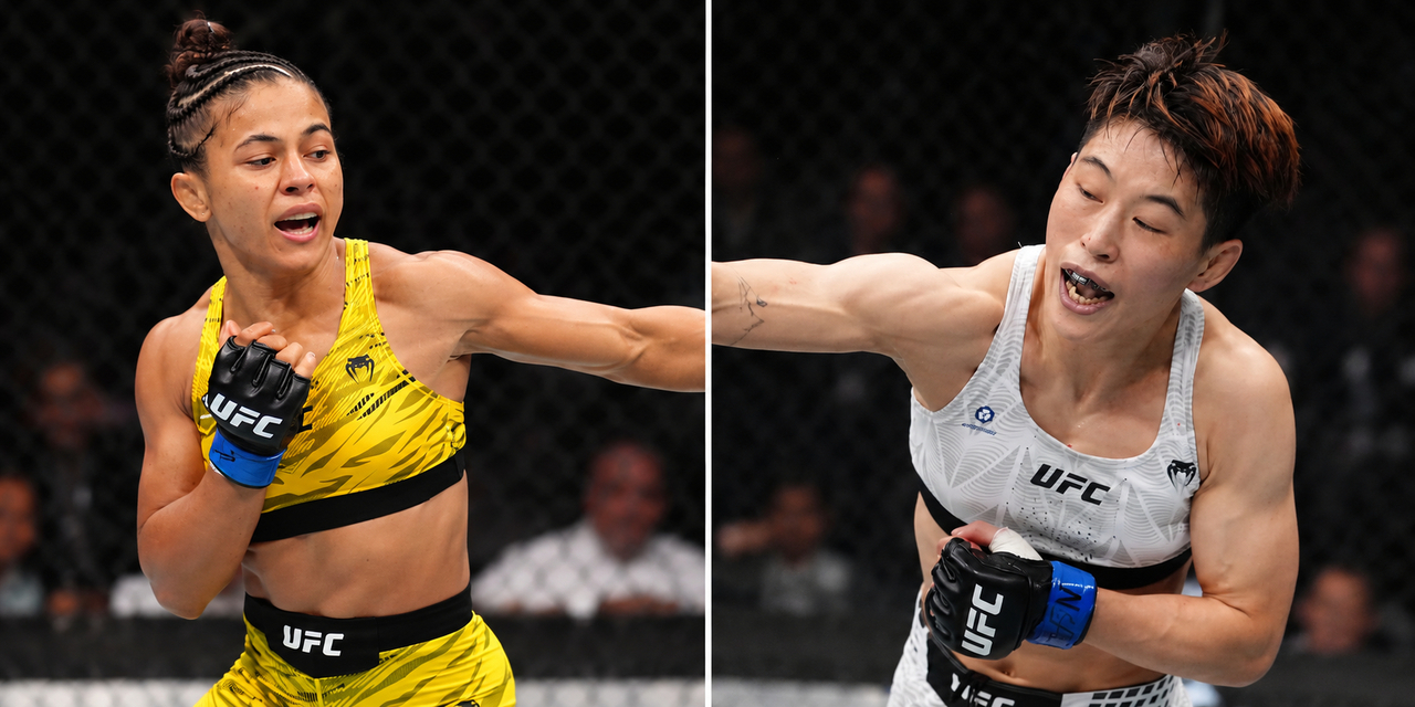 UFC 여성 플라이급 타이틀을 놓고 맞붙는 나탈리아 시우바(왼쪽)와 왕충. [UFC 제공]