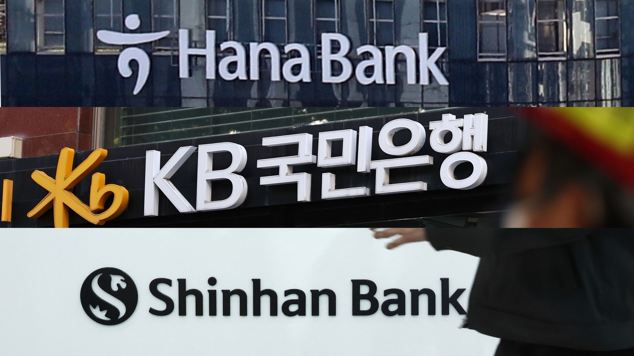 Logos of Hana Bank, KB Kookmin Bank and Shinhan Bank. (Yonhap)