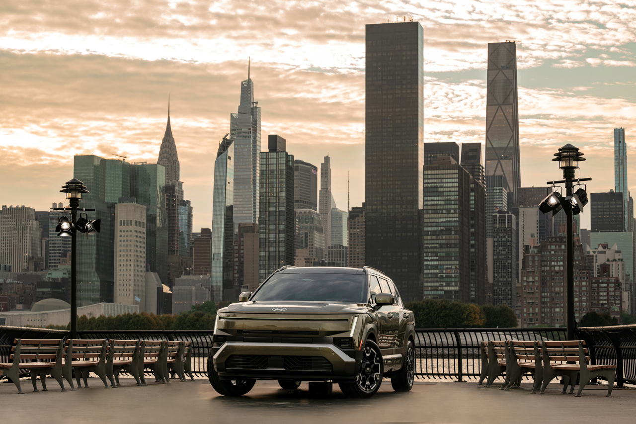 The all-new Hyundai Tucson is displayed at its world premiere at Sound River Studios in New York on Thursday. (Hyundai Motor Group)