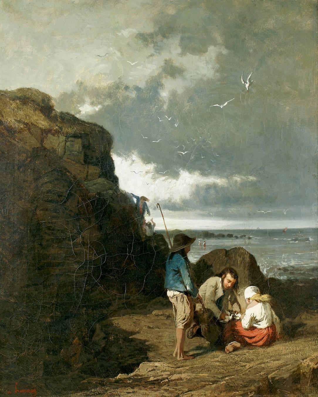 에바리스트 비탈 뤼미네, 해변 바위가의 아이들, 캔버스에 유채, 73x60cm [Pillon, Versailles, Public Domain, commons.wikimedia.org]