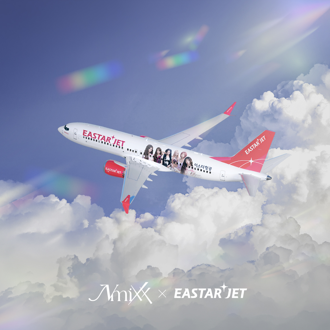 A mockup of Eastar Jet's NMIXX-wrapped aircraft, featuring images of the group's members on the fuselage, set to begin service in November. [Eastar Jet]