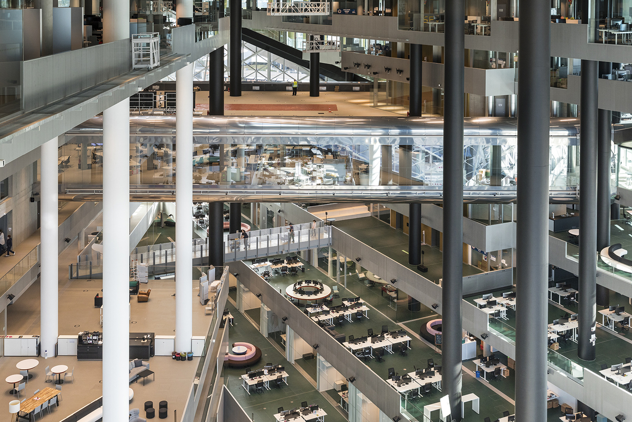 Interior view of the Axel Springer Campus in Berlin, Germany (© Laurian Ghinitoiu, courtesy of OMA)