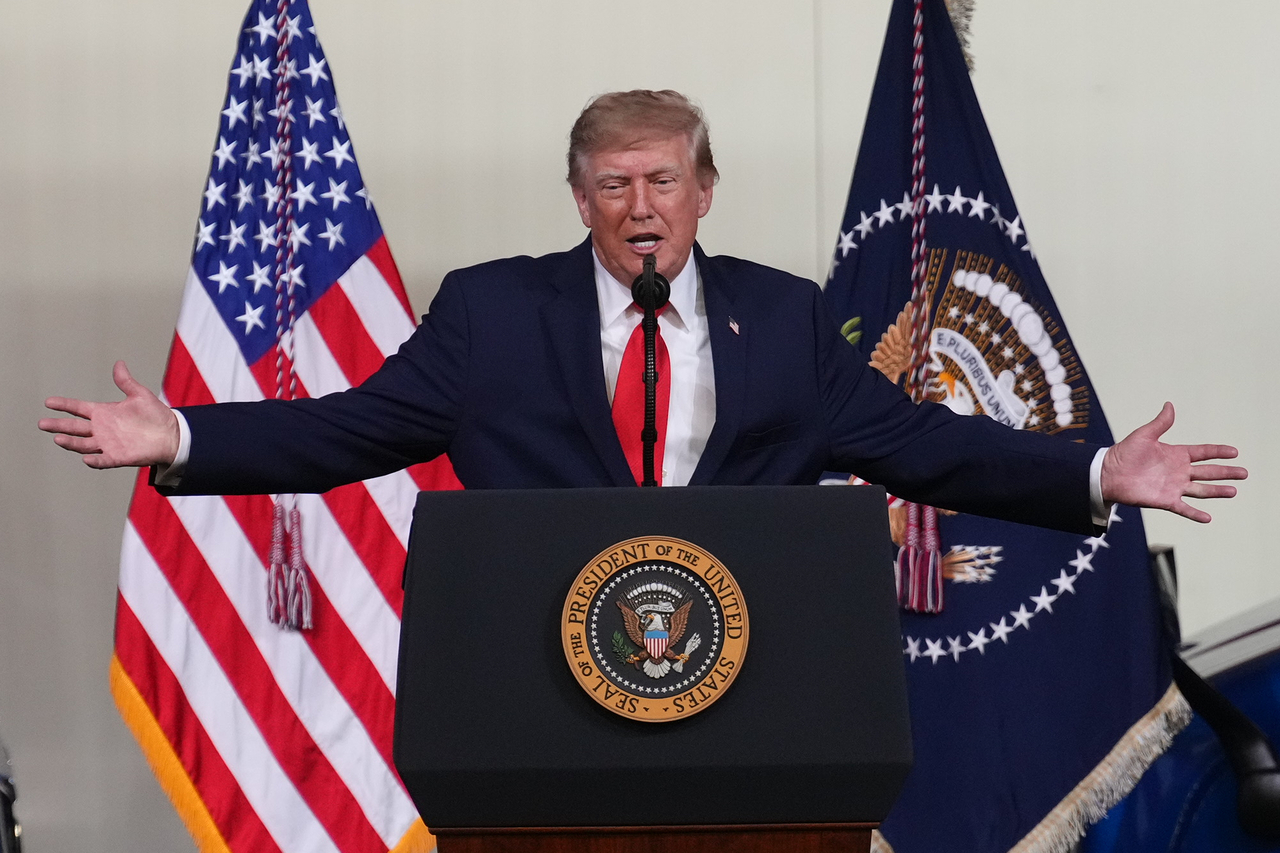 US President Donald Trump speaks in Texas on Wednesday (local time). [AP]