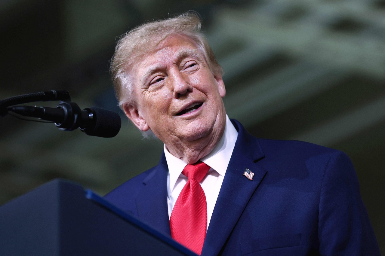 US President Donald Trump speaks in Texas on Wednesday (local time). [AFP]