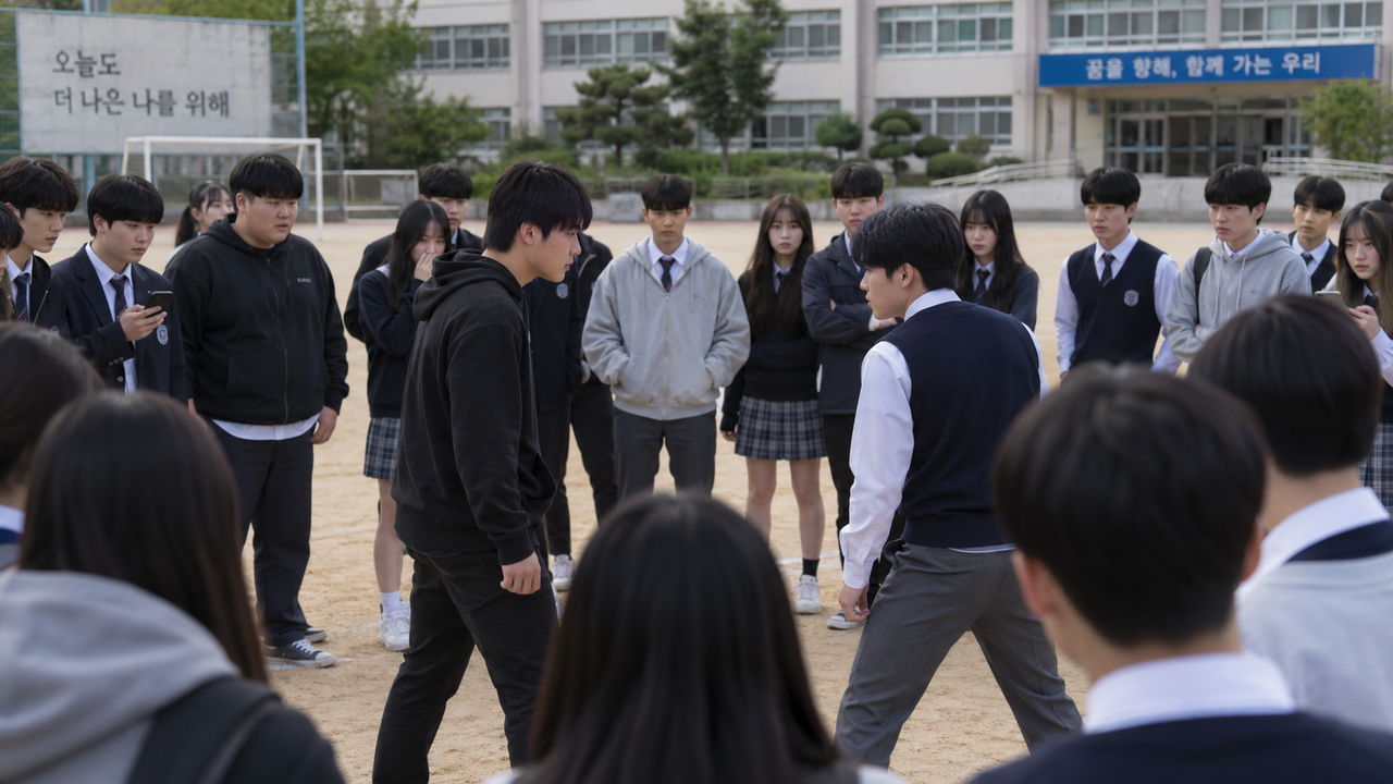 힘이 센 학생이 약한 학생들을 모아 싸움을 붙이고 이를 촬영해 인터넷에 올리거나 영상을 판매하는 이른바 ‘야차룰’ 형태의 학교폭력이 학교 현장에서 나타나고 있다. 사진은 학생들 간 대치하는 모습. [AI로 제작]