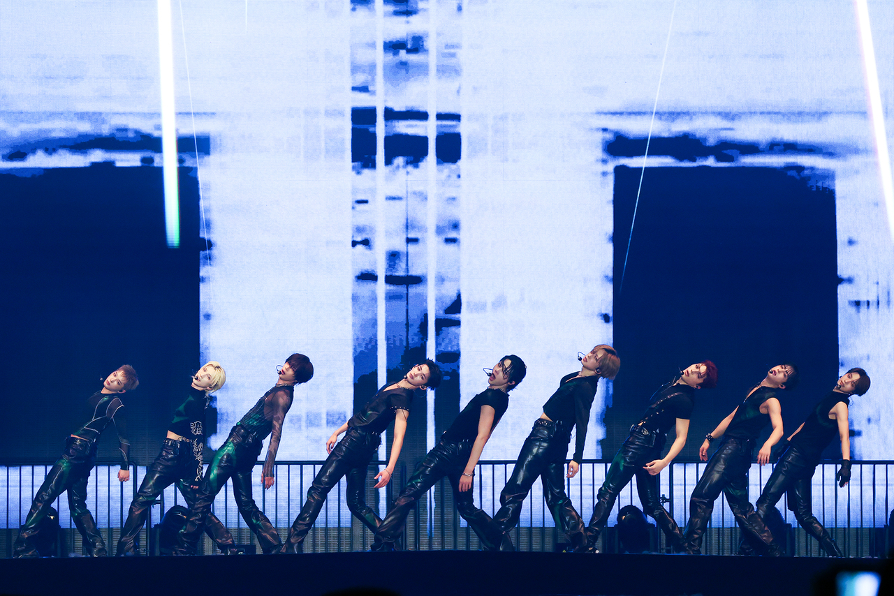 &Team performs during its “Blaze the Way” tour at KSPO Dome in Songpa-gu, southern Seoul, Sunday. (YX Labels)