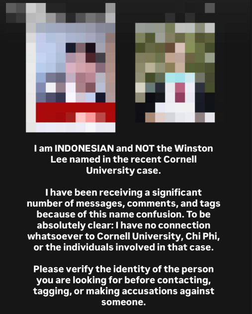 An Instagram story by an Indonesian man who shares the Korean defendant's name says he is not the defendant and asks people to stop sending him abusive messages. (Instagram)