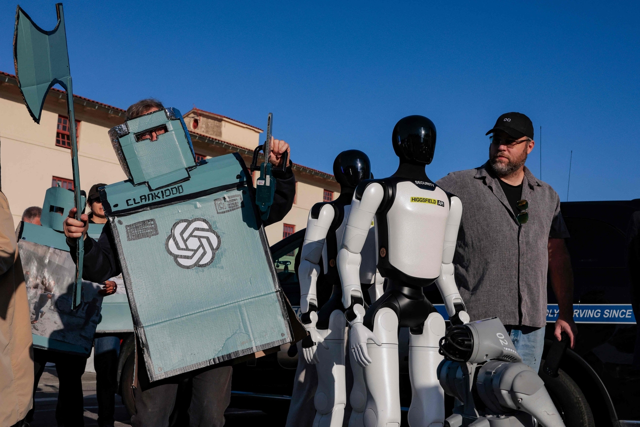 Anti-AI protesters gather near the venue of OpenAI's developer conference. [AFP]