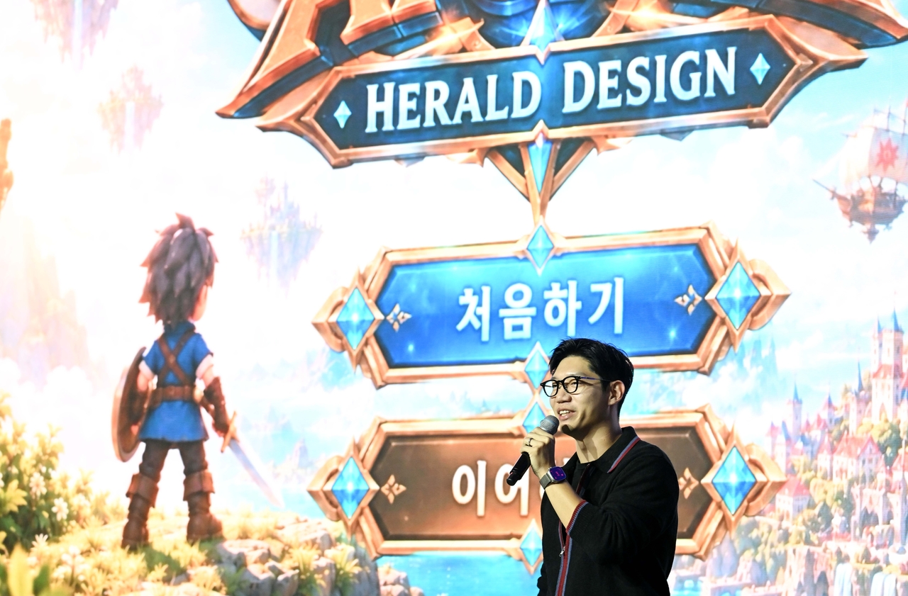 Motion graphic designer Kim Gryun speaks at Herald Design Lounge 2026 on Friday at Dongdaemun Design Plaza in Seoul. (Lee Sang-sub/The Korea Herald)