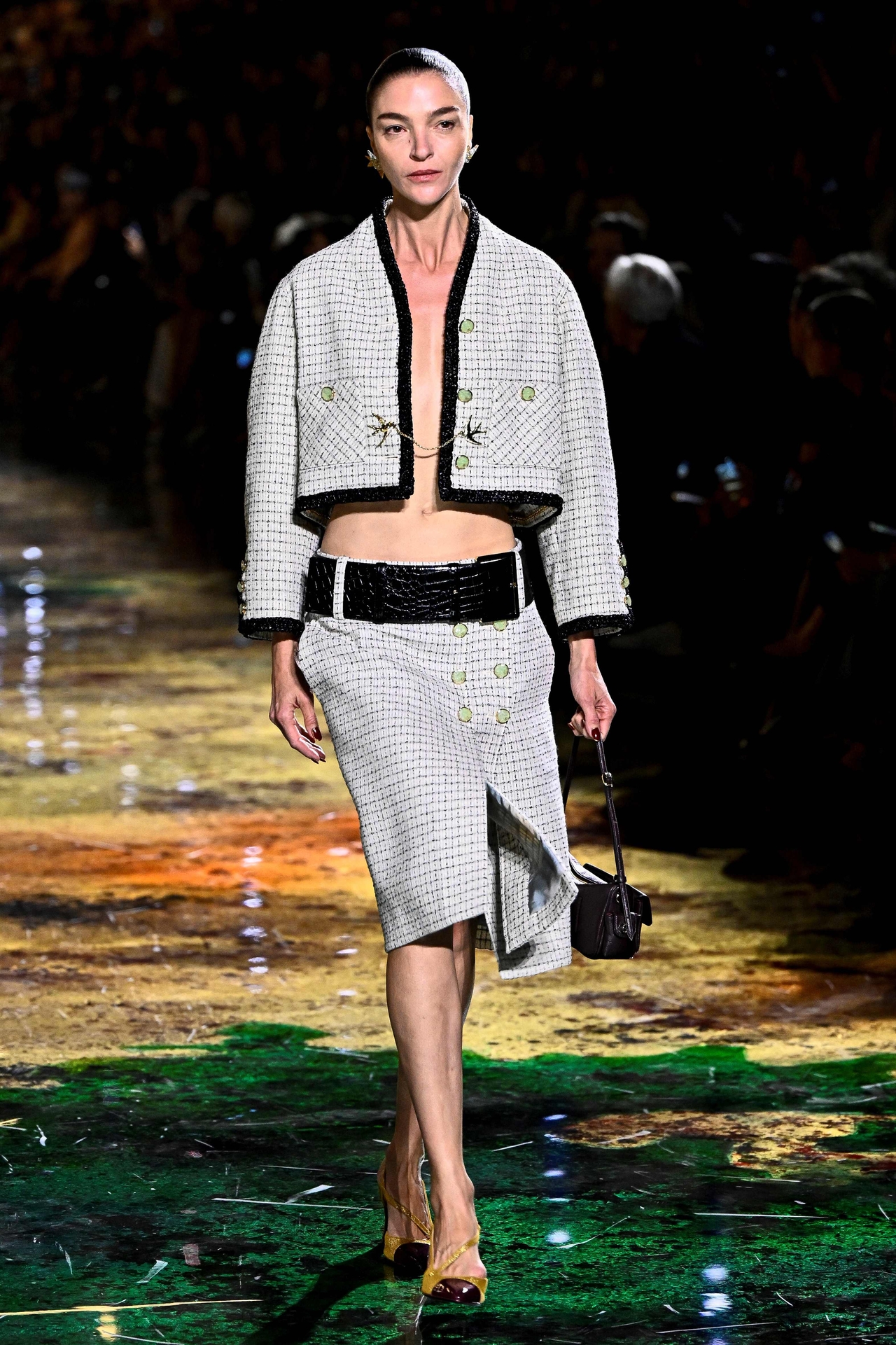 Italian model Mariacarla Boscono presents a creation for Chanel Women's spring-summer 2027 collection fashion show as part of Paris Fashion Week, in Paris on Monday. (AFP)