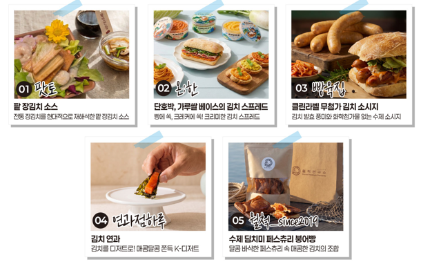 Kimchi products created by five young entrepreneur teams. [Provided by the World Institute of Kimchi]