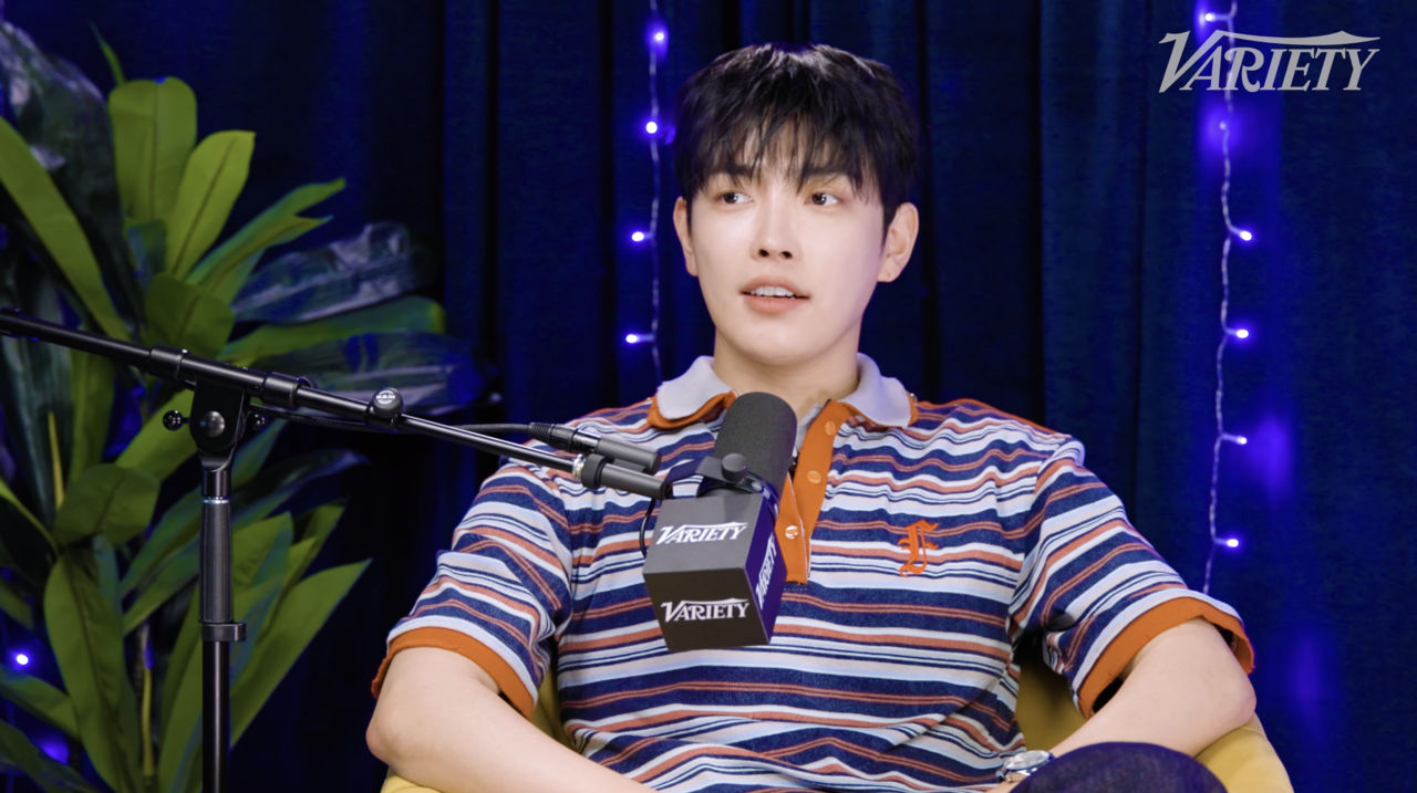 Ateez leader Hongjoong speaks in an interview with Variety on Sept. 26. (@variety, YouTube)