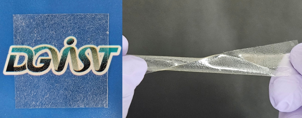 The synthesized material is transparent and flexible when fully dry, allowing it to be applied to the surfaces of a wide range of electronic devices. [Provided by DGIST]