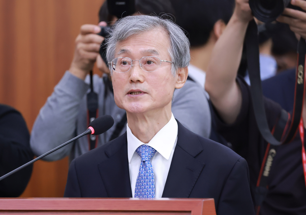 Supreme Court Chief Justice Cho Hee-dae speaks during a parliamentary audit of the top court at the National Assembly in western Seoul on Tuesday. (Yonhap)