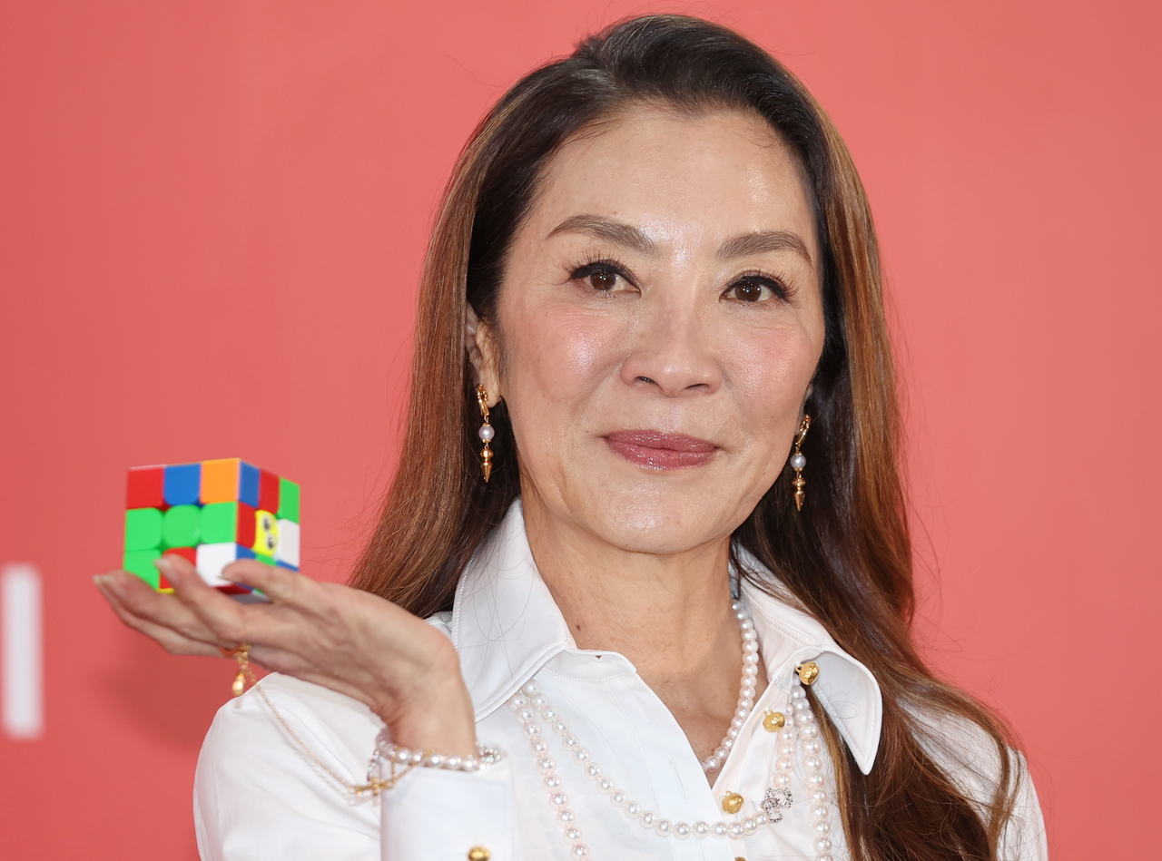 Michelle Yeoh poses during a press conference for "It's My Time" at Busan Cinema Center in Busan on Wednesday. (Yonhap)