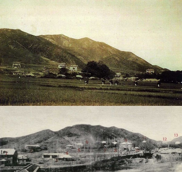 1910년대 순천 매산등(사진 위)과 1920년대 남장로교 선교사에 의해 설립된 교육과 의료시설. [사진 순천시]