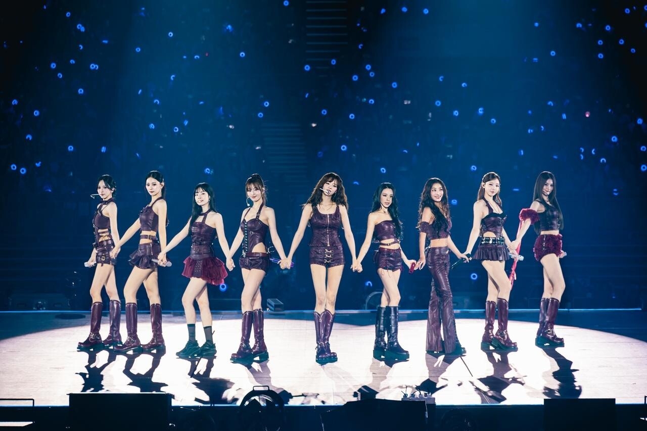 Twice performs during the finale concert of its "This Is For" world tour at Kspo Dome in Songpa-gu, southern Seoul, which took place from July 10 to 12. (JYP Entertainment)