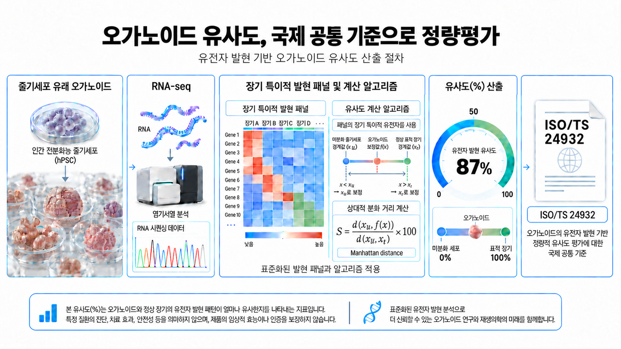 장기 특이적 유전자 발현패널 알고리즘 기반 오가노이드 유사도 산출 절차.[한국생명공학연구원 제공]