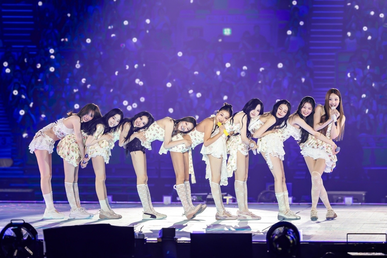 Twice performs during the finale concert of its "This Is For" world tour at KSPO Dome in Songpa-gu, southern Seoul, which took place from July 10 to 12. (JYP Entertainment)