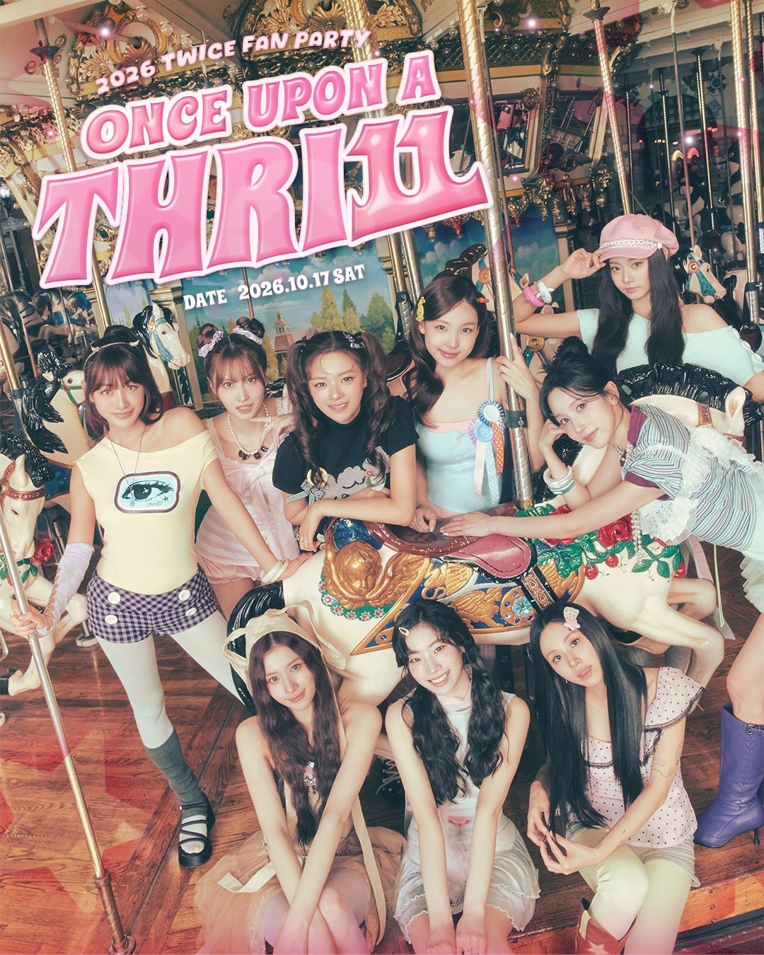 Promotional poster for Twice's 11th anniversary fan event, "Once Upon A Thrill" (JYP Entertainment)