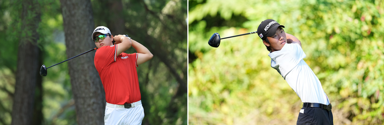 Kim Min-su (left) and Son Jay, who will compete in the Asia-Pacific Amateur Championship. [Provided by the tournament organizing committee]