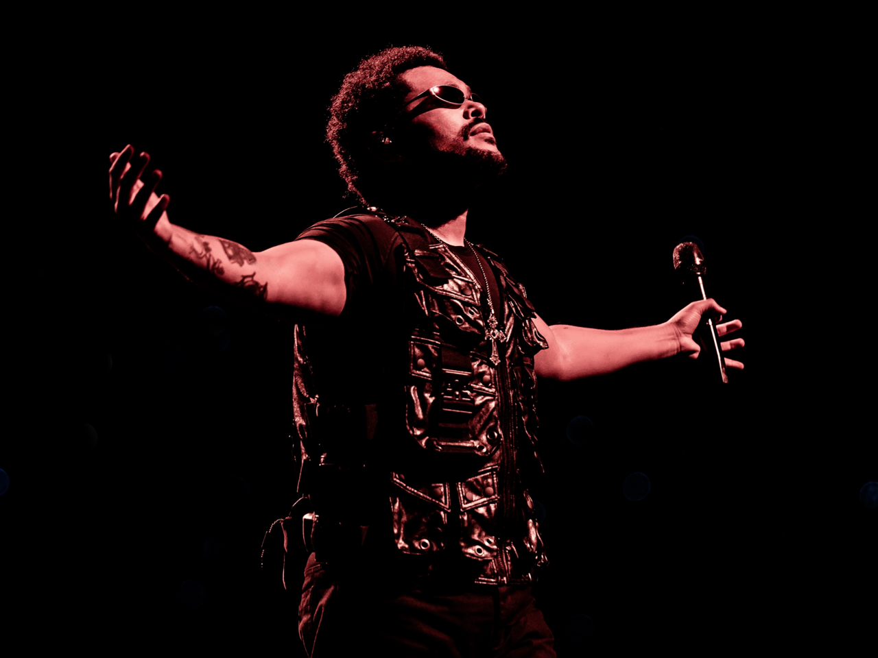 The Weeknd performs during his “After Hours Til Dawn” tour at Goyang Stadium in Goyang, Gyeonggi Province, Wednesday. (Sebastien Nagy)