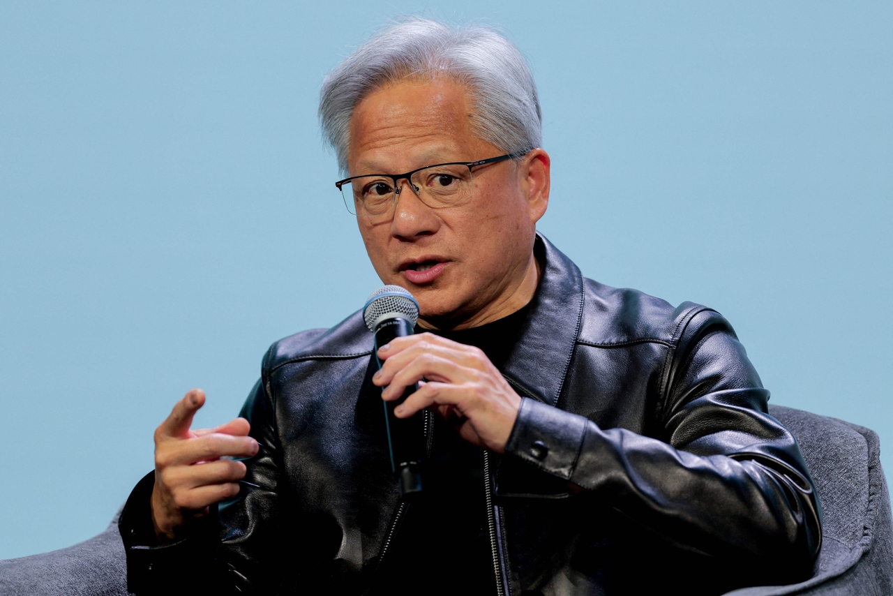Nvidia CEO Jensen Huang speaks at Microsoft's Windows event in San Francisco, California, on Wednesday (local time). [AFP]