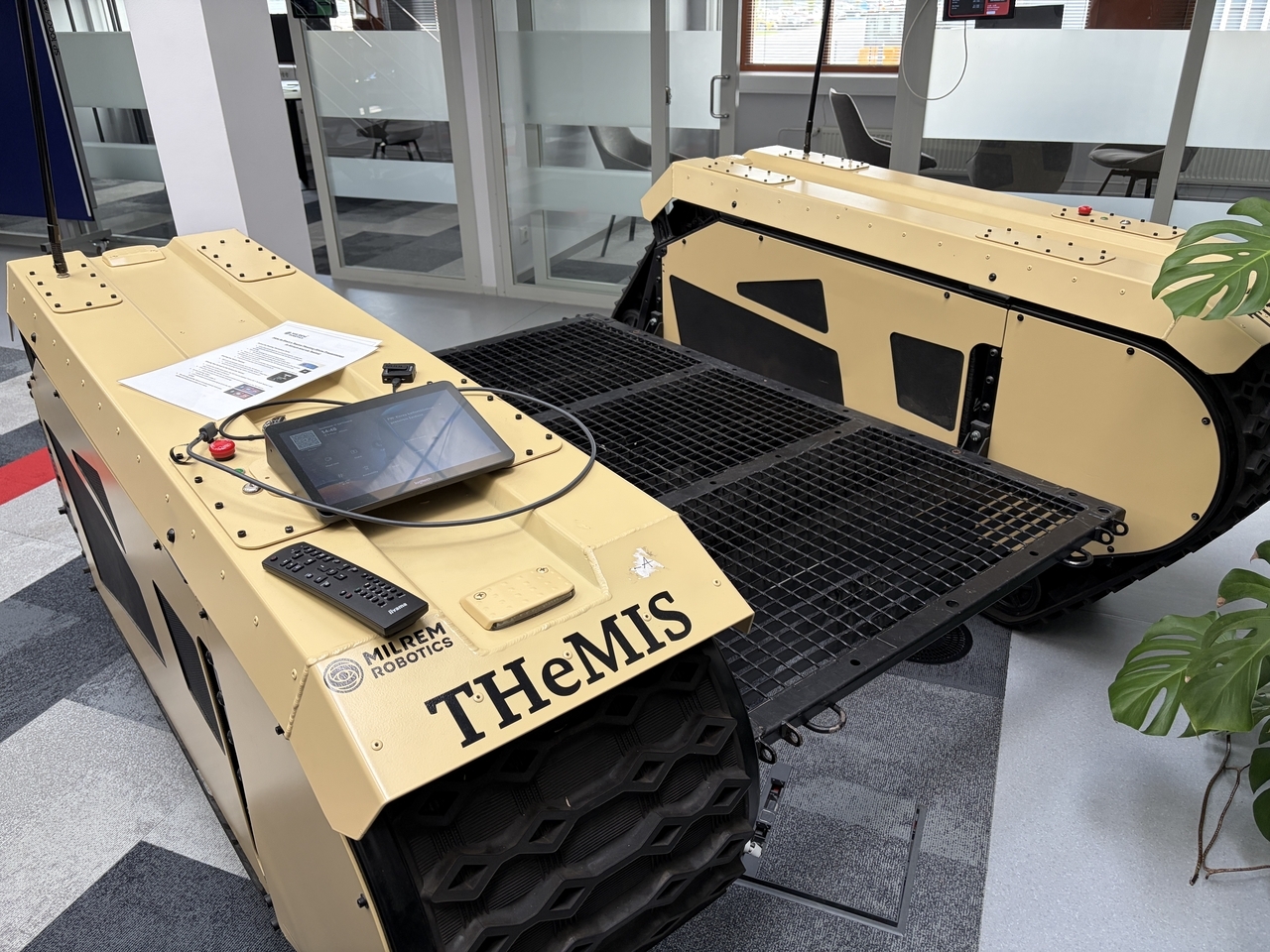 Control panels and display screens are seen inside a control room at Milrem Robotics’ headquarters in Tallinn, Estonia. (South Korean Joint Press Corps in Estonia)