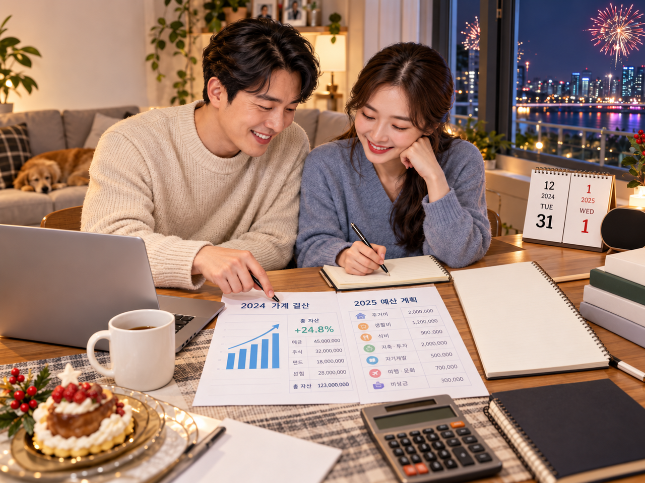 At the end of each year, Kang sets aside time to review the couple's asset growth and spending over the past 12 months. [ChatGPT]