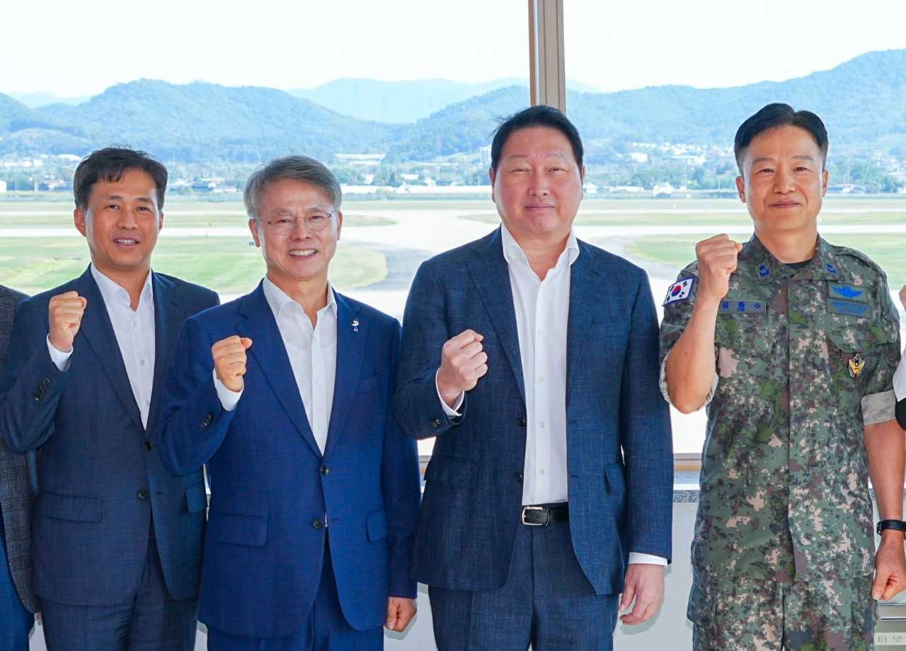 SK Group Chairman Chey Tae-won visits the Gwangju military airfield site, the planned location of the Honam semiconductor cluster, on Friday to reaffirm his commitment to the investment.