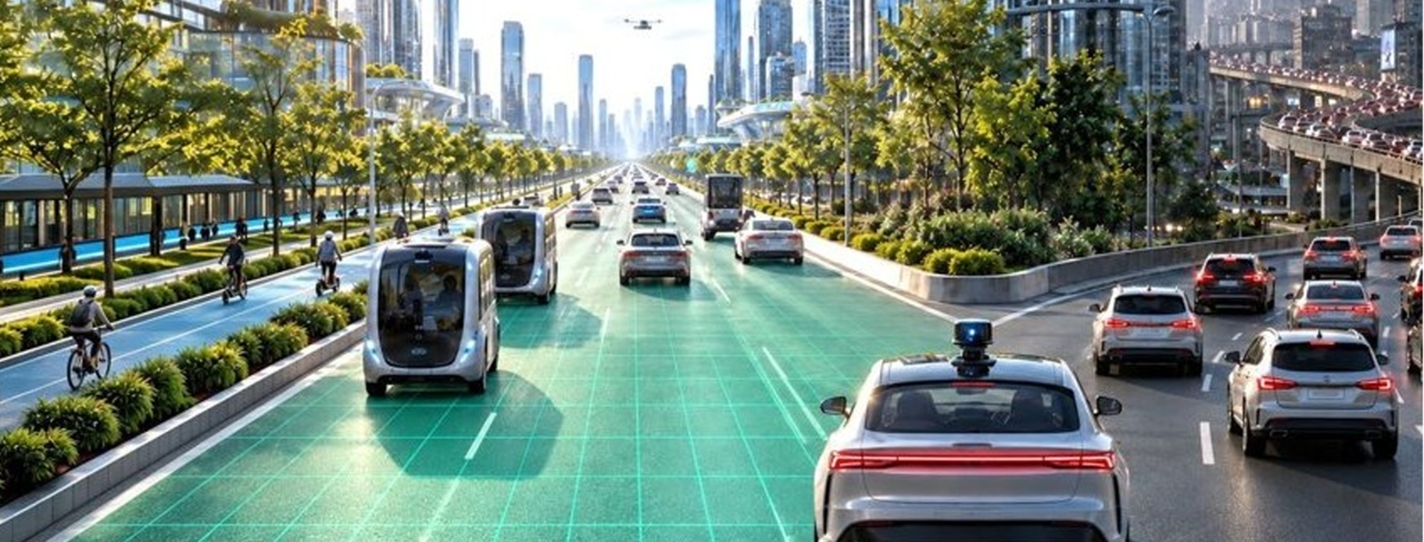 An example image of a future city with autonomous vehicles, prepared by Yeo for his lecture