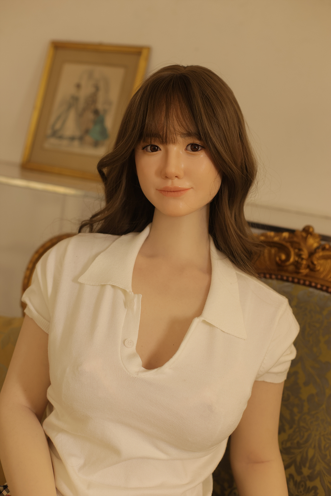 A life-size sex doll is displayed on a sofa at a showroom in Eunpyeong-gu, Seoul. (Showroom operator Lee)