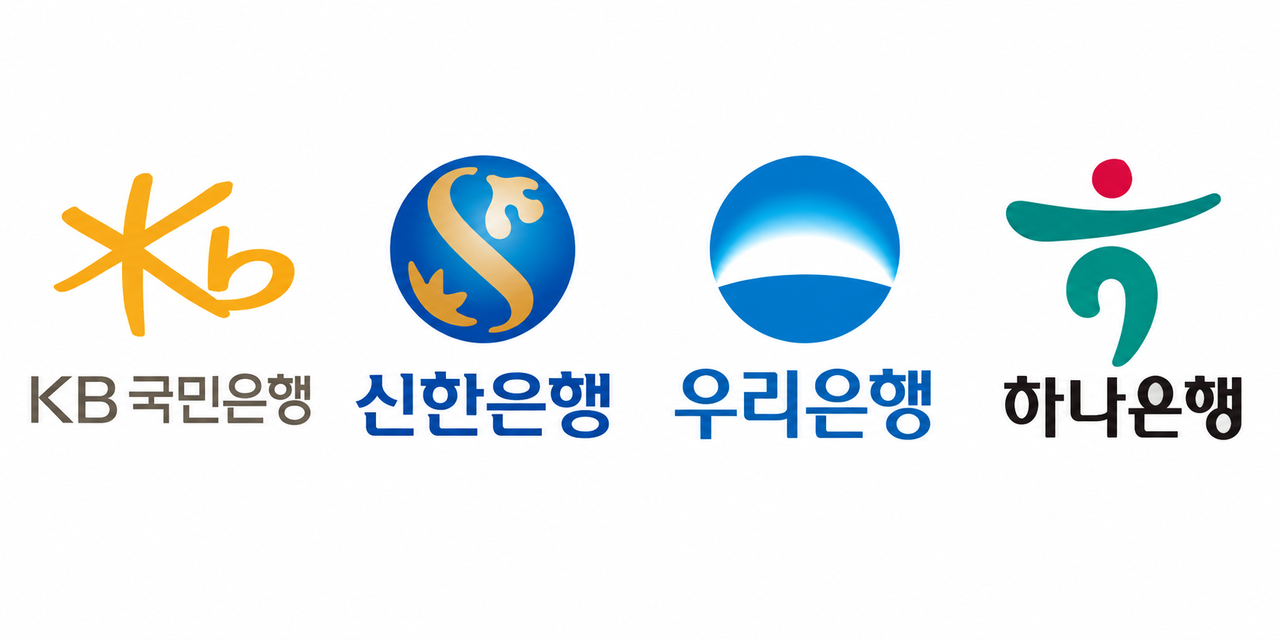 Logos of KB Kookmin Bank, Shinhan Bank, Woori Bank and Hana Bank