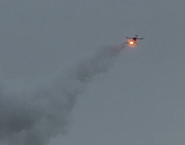 Reports of a flaming flying object spotted over the Yeongdong Expressway in Gangwon Province turned out to involve a cloud-seeding drone, authorities confirmed. [Provided by Yonhap reader]