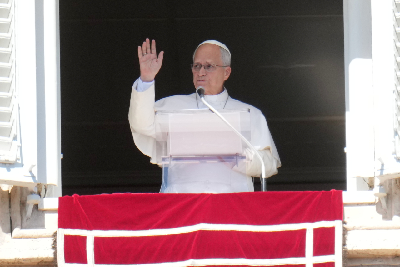Pope Leo XIV delivers the Angelus prayer in St. Peter's Square at the Vatican on Sunday. (AP)