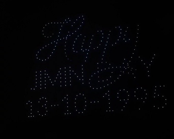 Drones light up the sky in Lima in celebration of BTS member Jimin's birthday, which falls on Tuesday. (Pjmusas.events on X)