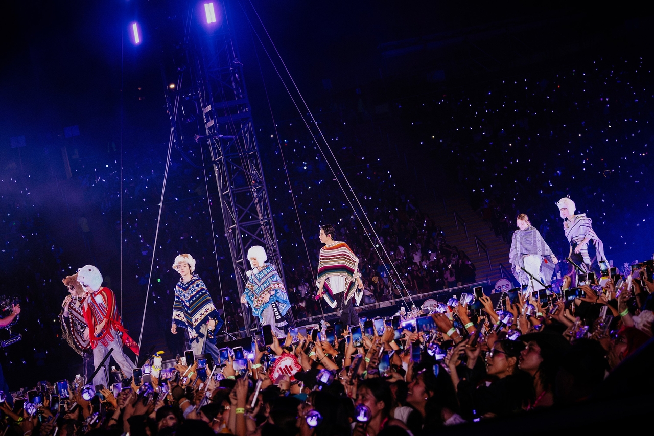 BTS performs during its "Arirang" tour at Estadio San Marcos in Lima, which took place on Wednesday, Friday and Saturday. (Big Hit Music)