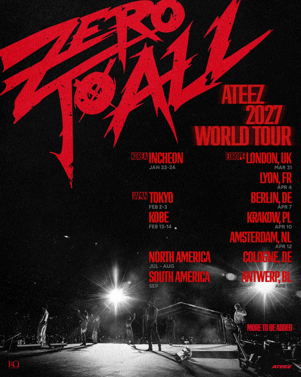 Promotional poster for Ateez's "Zero to All" world tour, set to kick off in Incheon in January (KQ Entertainment)