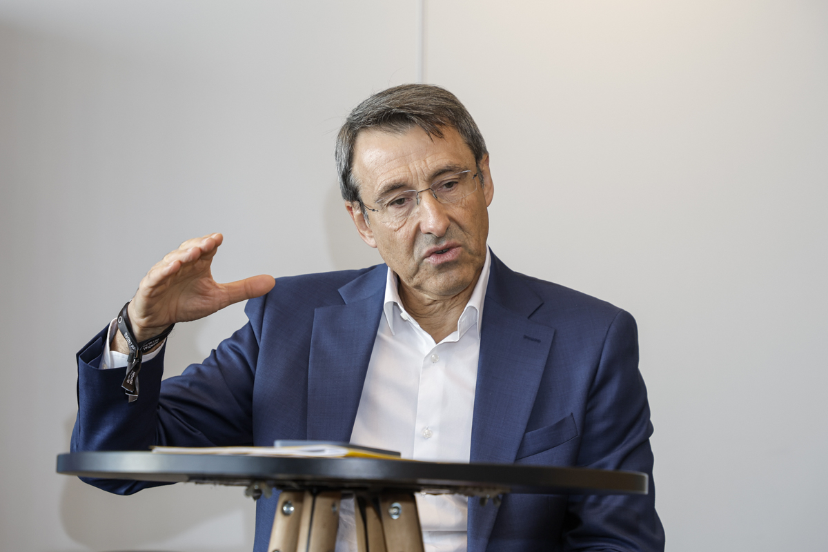 Philippe Brunet, Renault Group's chief technology officer speaks to reporters on the sidelines of 2026 Paris Motor Show on Monday. (Paris Motor Show Joint Press Corps)